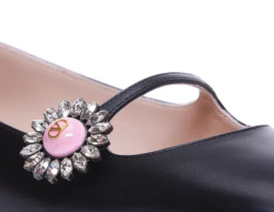 Valentino Embellished Leather Mary Jane Flats In Black