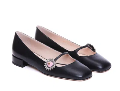 Valentino Embellished Leather Mary Jane Flats In Black