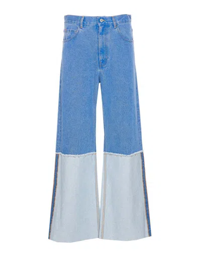 Marni Wide Leg Blue Jeans With High Turn-up In Blue