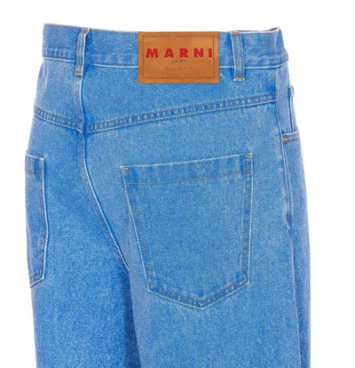 Marni Wide Leg Blue Jeans With High Turn-up In Blue