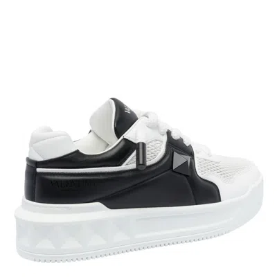 Valentino One Stud Xl Low-top Sneaker In Nappa Leather And Jacquard Toile Iconographe Technical Fabric In White