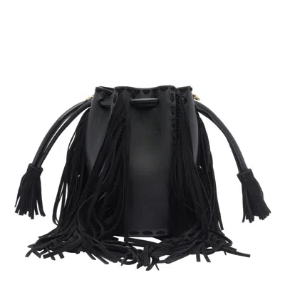 Valentino Vlogo Plaque Fringed Shoulder Bag In Black