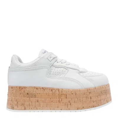 Valentino Leather Platform Sneakers Perforated Detailing In White