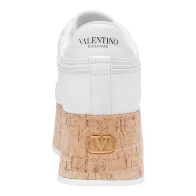 Valentino Leather Platform Sneakers Perforated Detailing In White