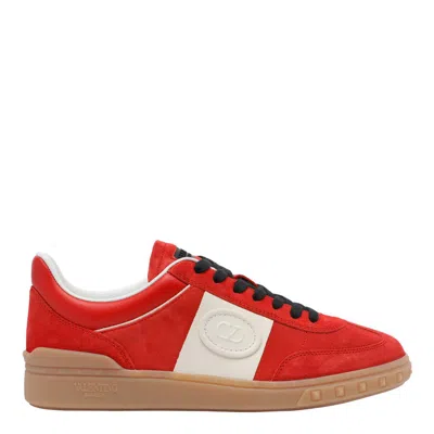 Valentino Garavani Upvillage Low Top Trainer In Split Leather And Calfskin Nappa Leather In Red