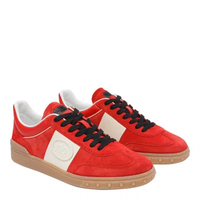 Valentino Garavani Upvillage Low Top Trainer In Split Leather And Calfskin Nappa Leather In Red
