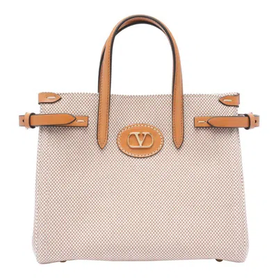 Valentino Antibes Canvas Handbag Structured Shape Buckle In Beige
