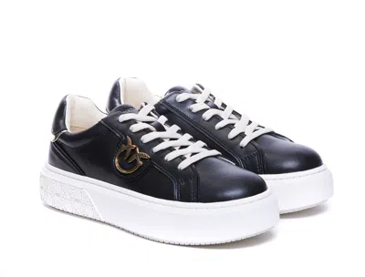 Pinko Leather Sneakers With Platform Sole In Black