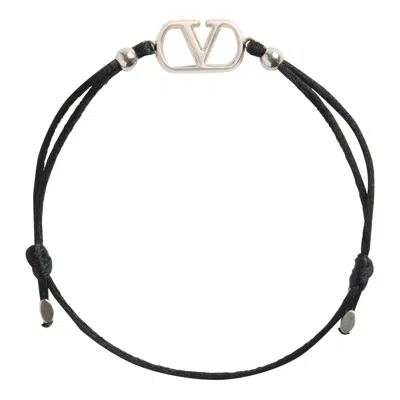 Valentino Garavani Garavani Vlogo Signature Cotton Bracelet Woman Black Uni In Black