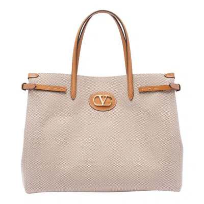 Valentino Antibes Medium Canvas Shopping Tote Bag In Beige