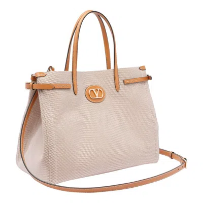 Valentino Antibes Medium Canvas Shopping Tote Bag In Beige