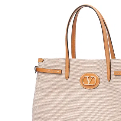 Valentino Antibes Medium Canvas Shopping Tote Bag In Beige