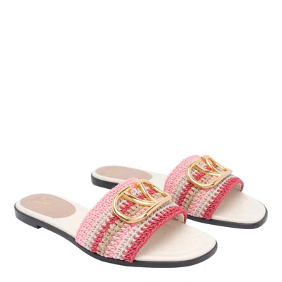 Valentino Vlogo Signature Slide Sandal With Crochet Embroidery In Pink