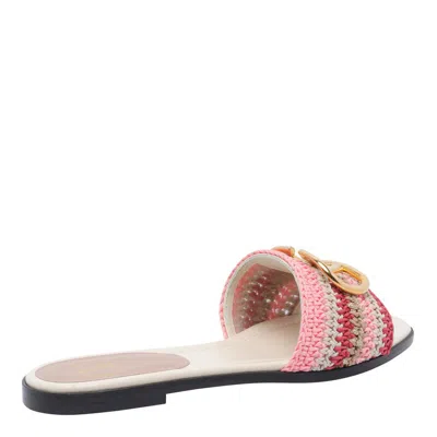 Valentino Vlogo Signature Slide Sandal With Crochet Embroidery In Pink