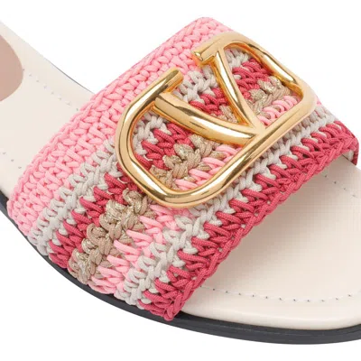 Valentino Vlogo Signature Slide Sandal With Crochet Embroidery In Pink
