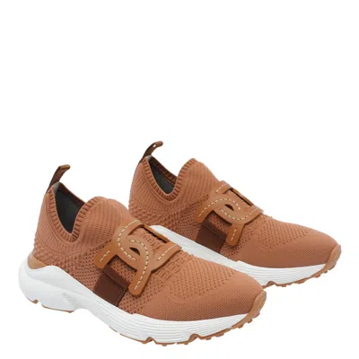 Tod's Leather-trimmed Knit Sneakers In Brown