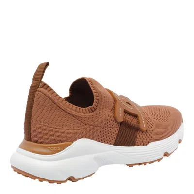 Tod's Leather-trimmed Knit Sneakers In Brown
