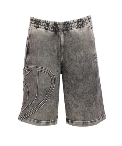 Diesel Men Logo D-enny-s Track Shorts In Grey