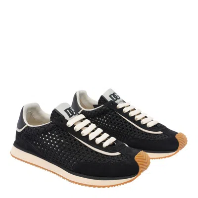 Dolce & Gabbana Dg Cushion Suede And Leather-trimmed Crocheted Sneakers In Black
