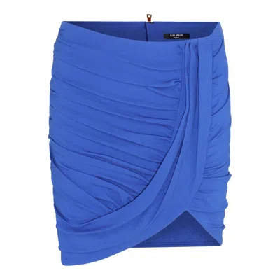 Shop Balmain Blue Viscose Blend Skirt