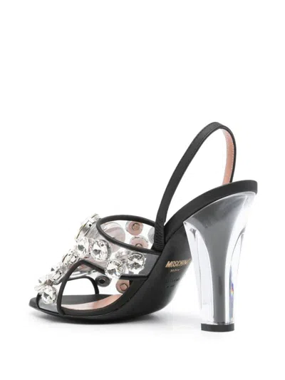 Moschino Black Maxi Crystal Slingback Heels In Black