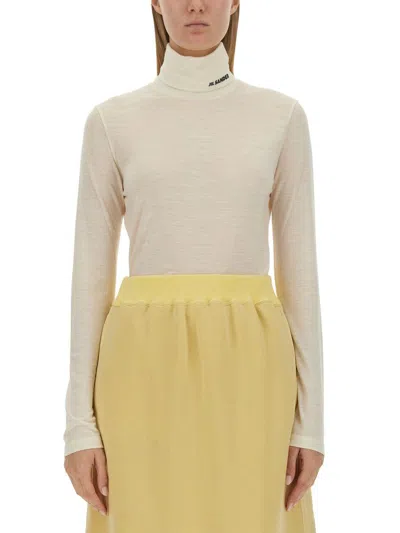 Jil Sander White Wool Blend Sweater In Beige