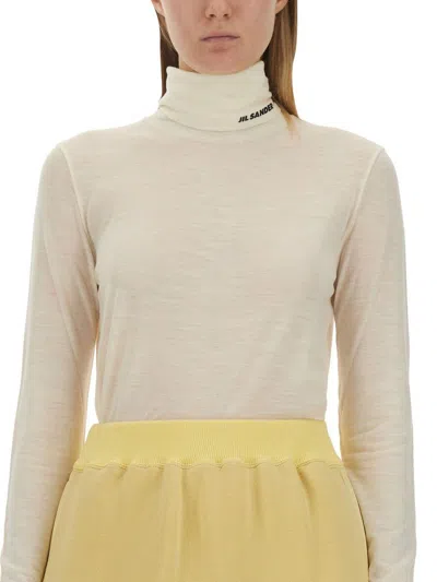 Jil Sander White Wool Blend Sweater In Beige