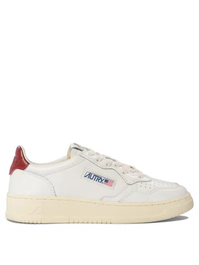 Autry Syrah And White Leather Medalist Low Sneakers In White, Red