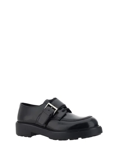 Prada Lace-up Block Heel Round Toe Shoes In Black