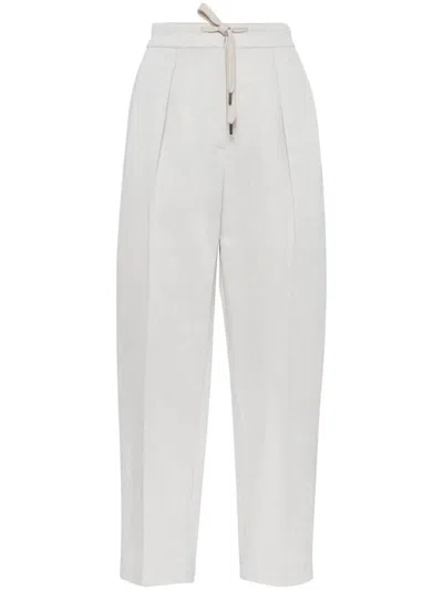 Brunello Cucinelli Relaxed-fit Trousers With High Waist And Drawstring Closure In Beige