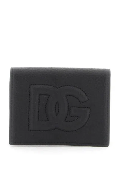 Dolce & Gabbana Small Zip-around Wallet In Calfskin With Raised Logo In Black