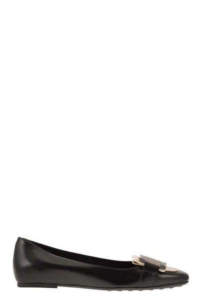 Tod's Leather Chain Ballerina Flats In Black