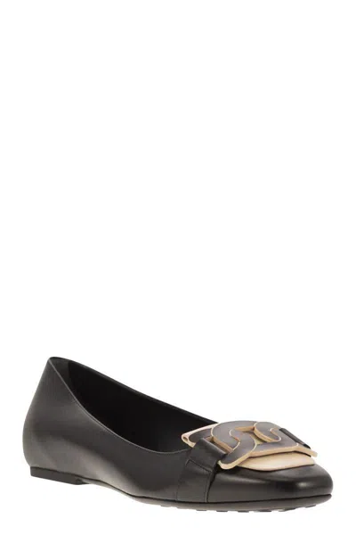 Tod's Leather Chain Ballerina Flats In Black