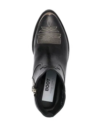 Golden Goose Young Ankle Boots In Leather With Cowboy-style Decoration In Black