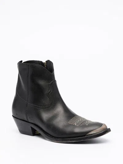 Golden Goose Young Ankle Boots In Leather With Cowboy-style Decoration In Black