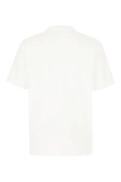 Versace White Crewneck T-shirt With Logo Lettering Print In Cotton Man In Optical White