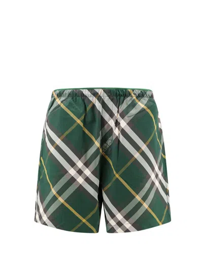 Burberry Green Check Print Swim Shorts In Green