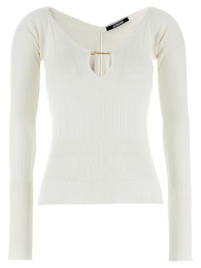 Jacquemus Matte White Ribbed Viscose T-shirt In White