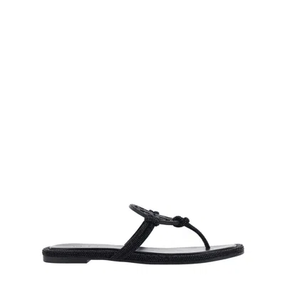 Tory Burch Miller Pave Logo Thong Sandals In Black