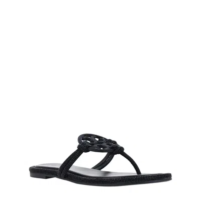 Tory Burch Miller Pave Logo Thong Sandals In Black
