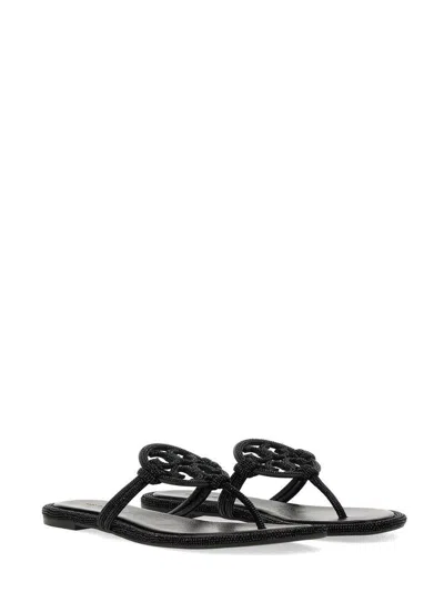 Tory Burch Miller Pave Logo Thong Sandals In Black