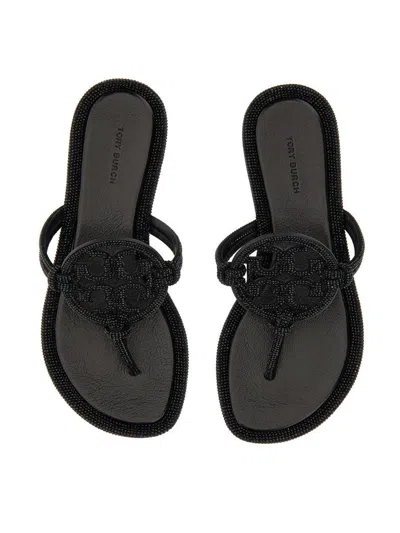 Tory Burch Miller Pave Logo Thong Sandals In Black