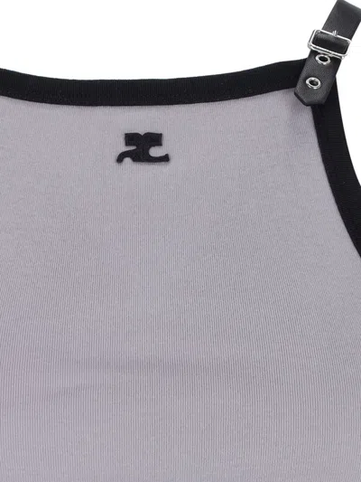 Shop Courrèges Top In Smocked Grey/black
