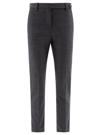 Brunello Cucinelli Wool Cigarette Trousers With Monili In Grey