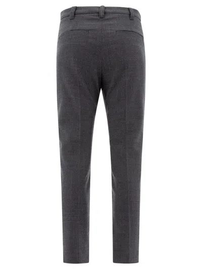 Brunello Cucinelli Wool Cigarette Trousers With Monili In Grey