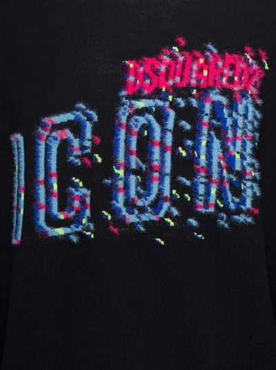 Dsquared2 Black Crewneck Sweatshirt With D-squared2 Icon Print In Cotton Man In Black