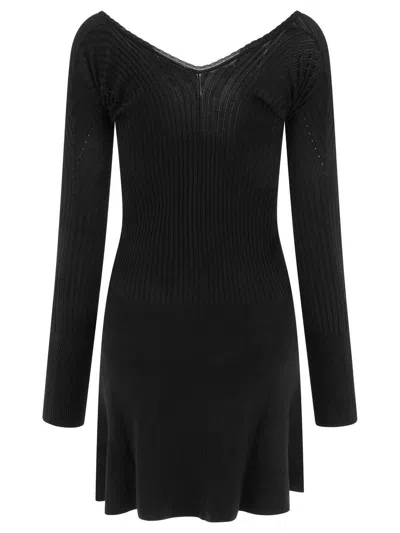 Jacquemus Womens Black Logo-plaque Slim-fit Knitted Mini Dress In Black