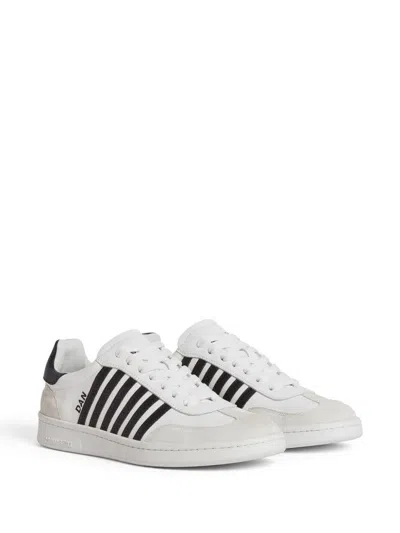 Dsquared2 White And Black Low Top Sneakers With Contrasting Bands In Leather Man In White+black