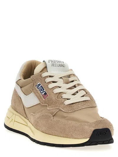 Autry Reelwind Low Nylon And Leather Craquele Pepper And White Sneakers In Beige