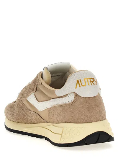 Autry Reelwind Low Nylon And Leather Craquele Pepper And White Sneakers In Beige